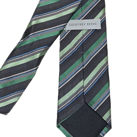 Geoffrey Beene Silk Repp Tie Men’s Long 62.5” Green Stripe Preppy Classic New - Picture 4 of 4